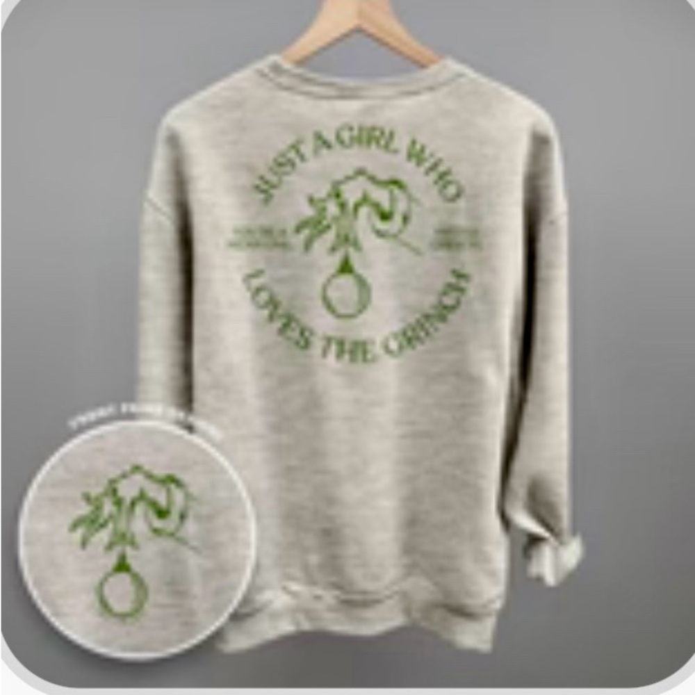 Ivy & Cloth Women's Gray Grinch Sweatshirt front and back art size 3x